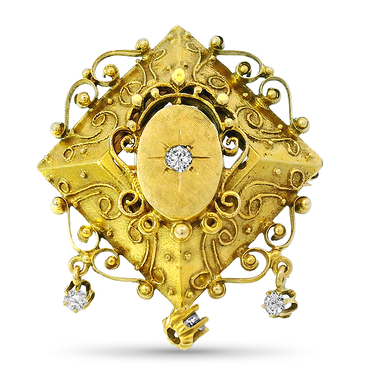 PAGE Estate Pins & Brooches 14k Yellow Gold Victorian Diamond Filigree Brooch/Pendant