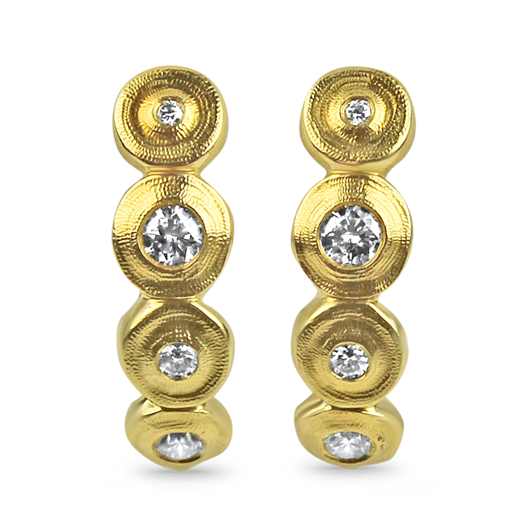 PAGE Estate Earring Alex Sepkus Estate 18K Yellow Gold "Four Seed" Diamond J-Hoop Earrings