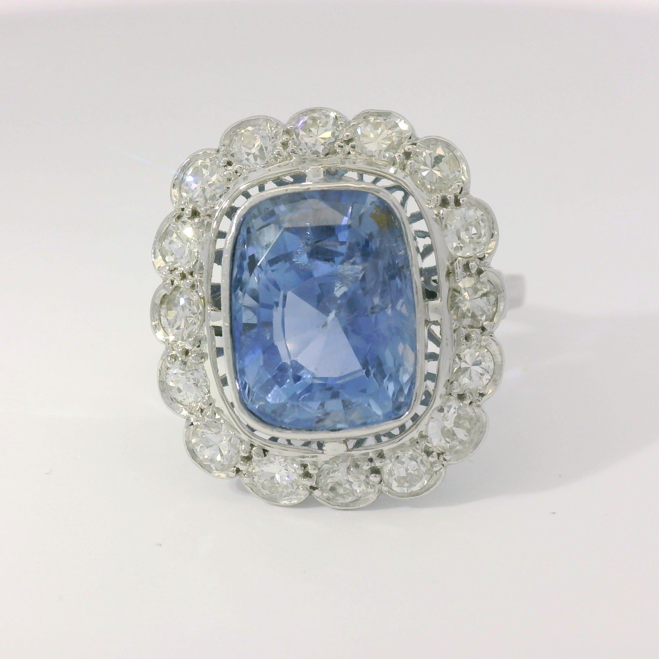 PAGE Estate Ring Edwardian French Sapphire & Diamond Cocktail Ring 8.25