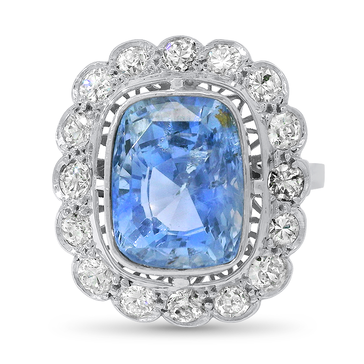 PAGE Estate Ring Edwardian French Sapphire & Diamond Cocktail Ring 8.25