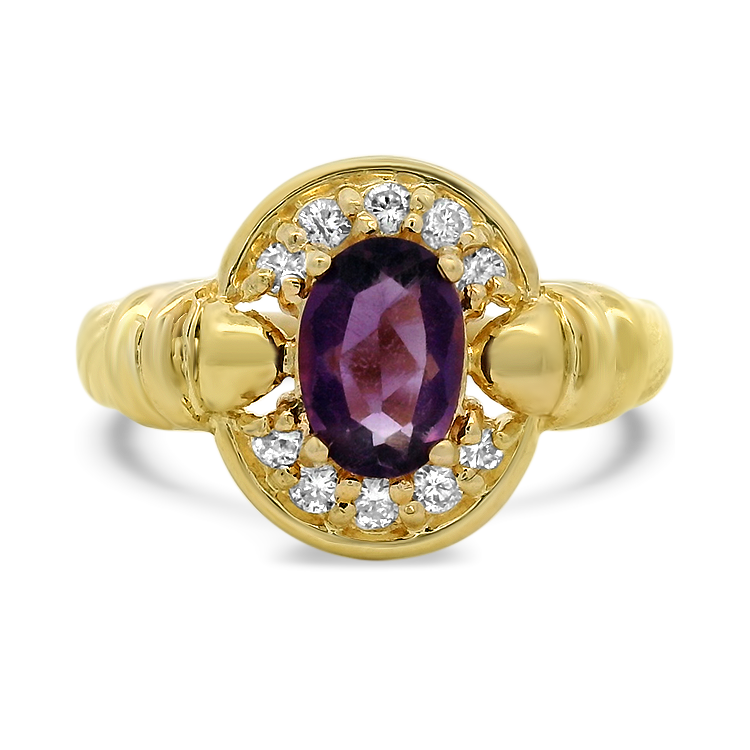 PAGE Estate Ring Estate 10k Yellow Gold Amethyst and Diamond Ring 6