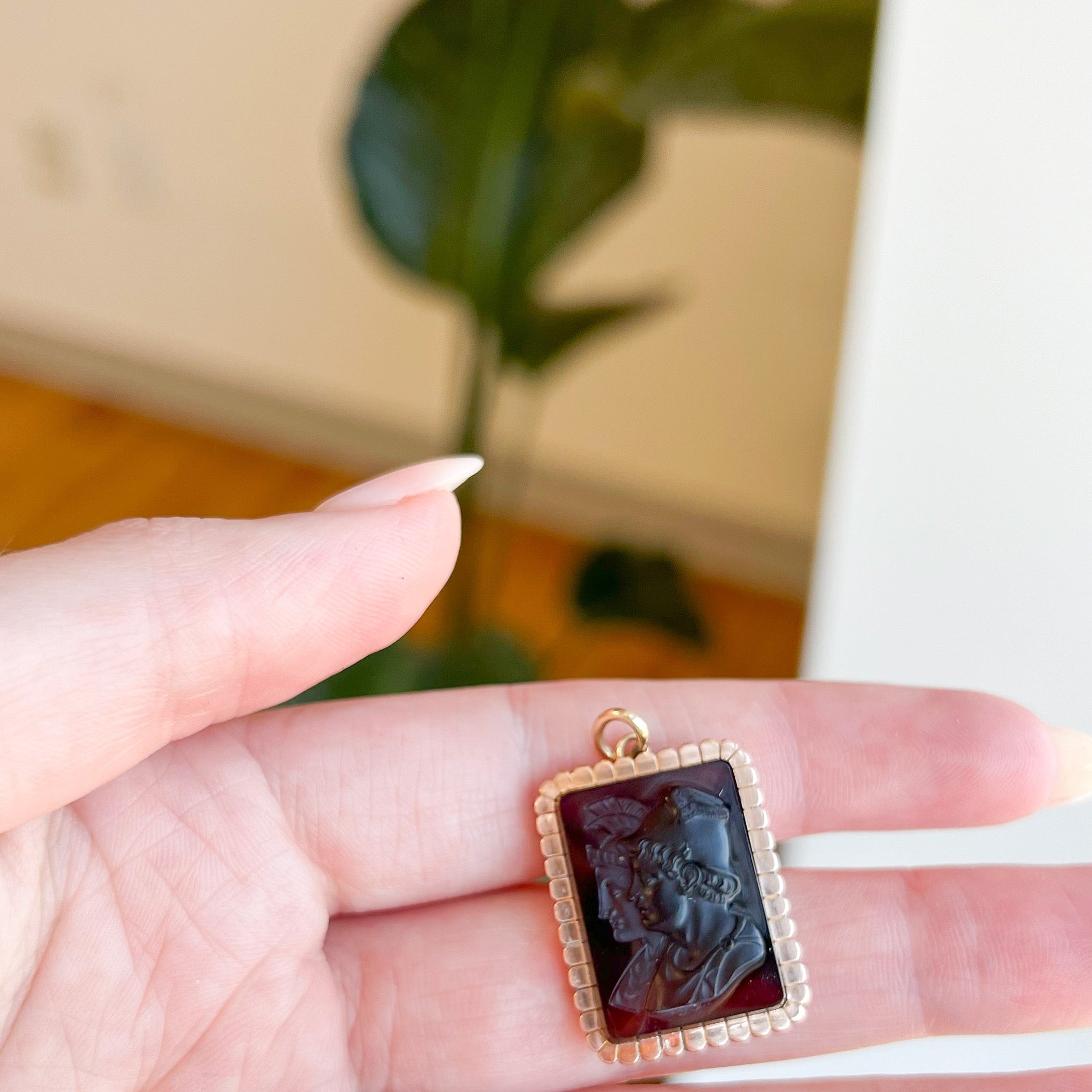 PAGE Estate Pendant Estate 14K Rose Gold Antique Intaglio Portrait Pendant