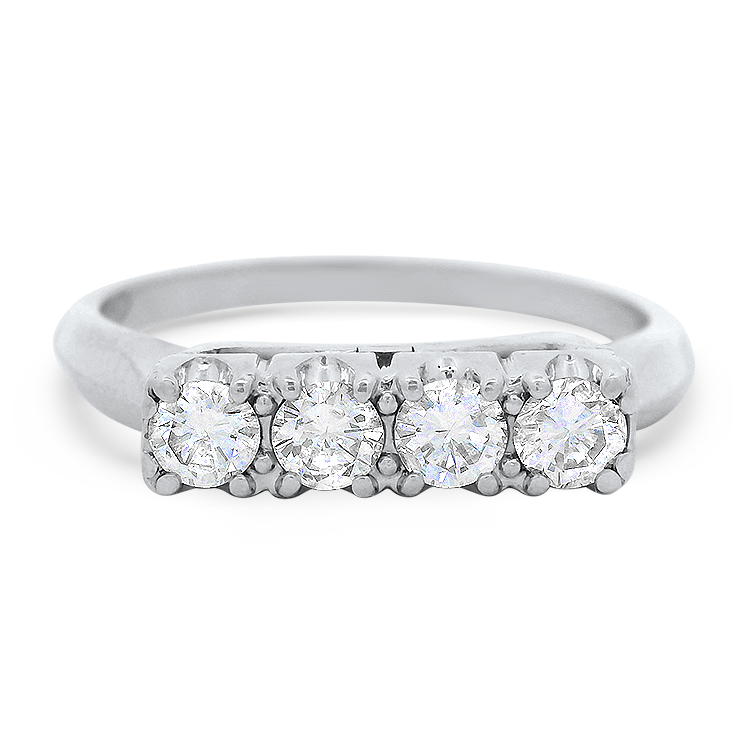 PAGE Estate Wedding Band Estate 14k White Gold 4 Stone Diamond Band 7.25