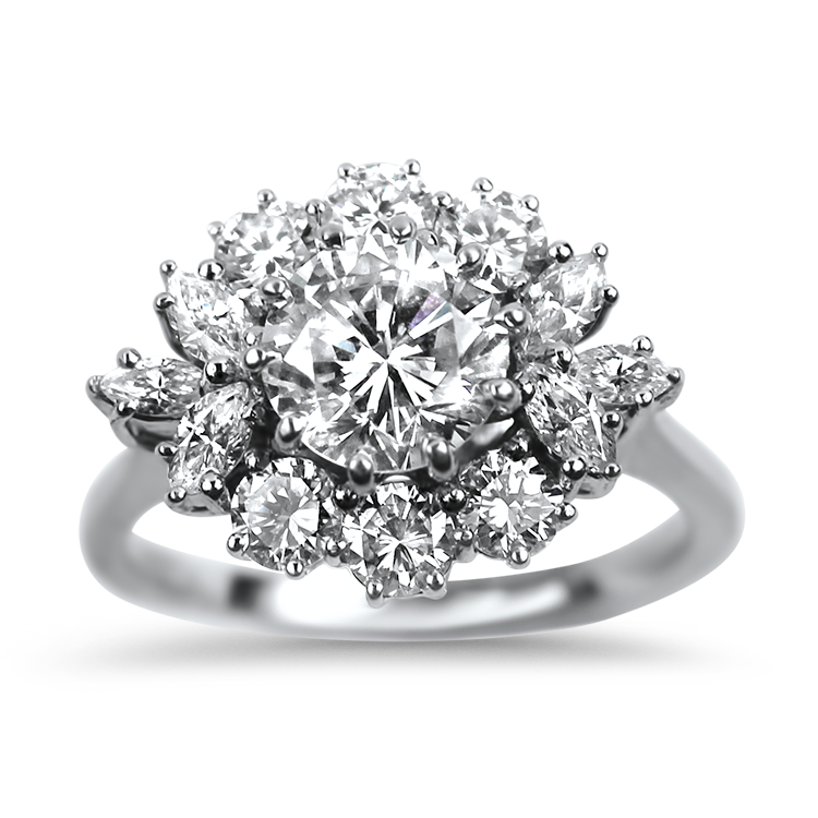 PAGE Estate Engagement Ring Estate 14K White Gold Diamonds Cluster Engagement Ring 6.25