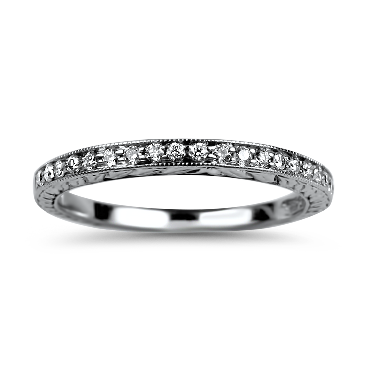 PAGE Estate Wedding Band Estate 14K White Gold Engraved Diamond Band 4.5