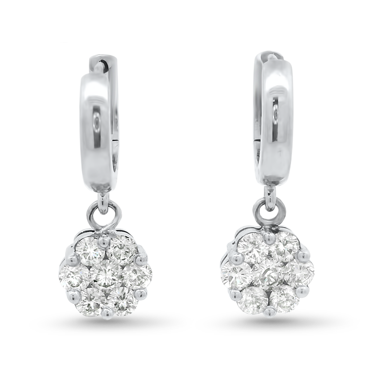 PAGE Estate Earring Estate 14k White Gold Floral Diamond Cluster Drop Earrings