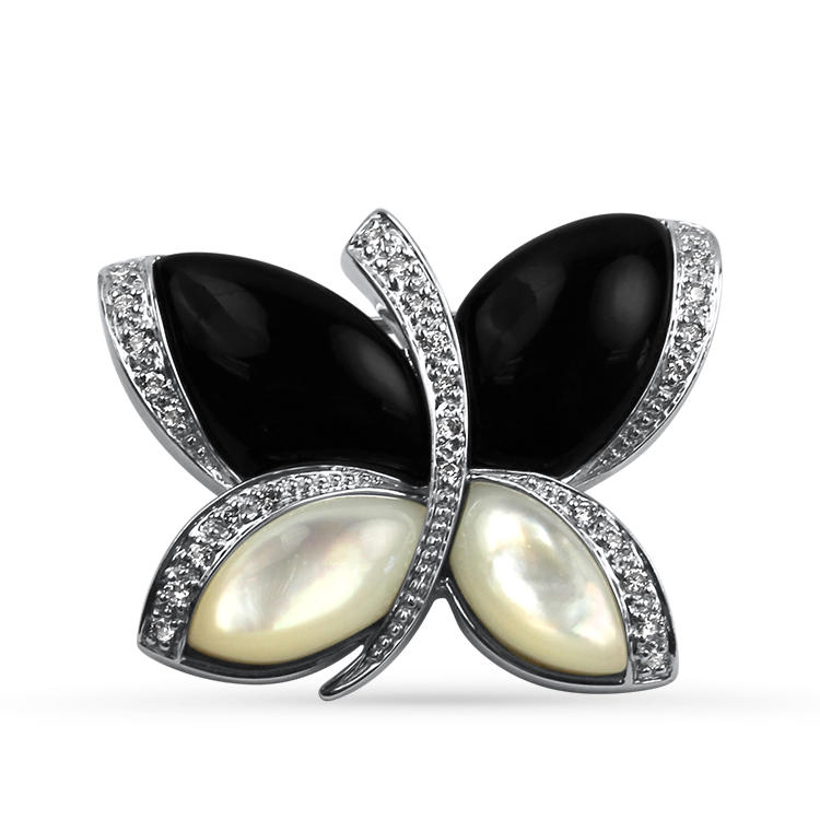 PAGE Estate Necklaces and Pendants Estate 14k White Gold Moonstone, Diamond, & Onyx Butterfly Brooch