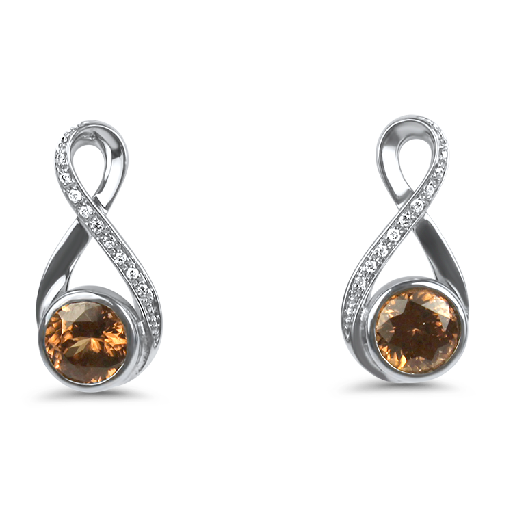 PAGE Estate Earrings Estate 14k White Gold Orange Zircon Diamond Drop Earrings