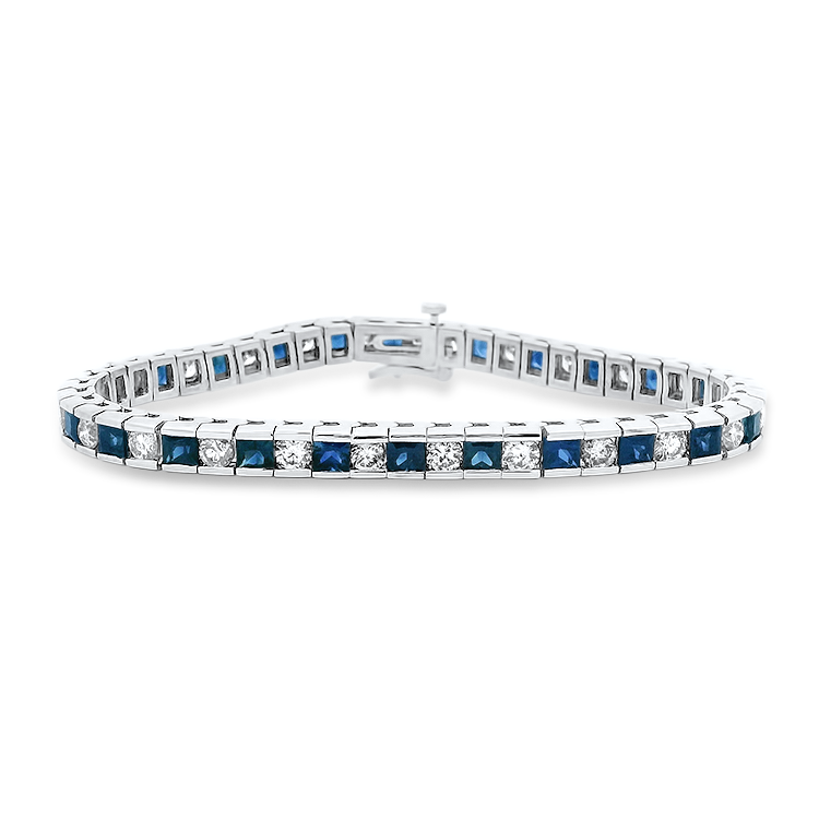 PAGE Estate Bracelet Estate 14k White Gold Sapphire & Diamond Tennis Bracelet