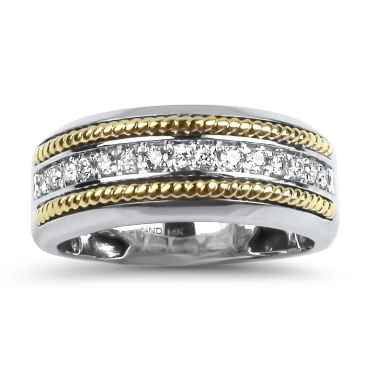 PAGE Estate Wedding Band Estate 14K White & Yellow Gold Men's Diamond Band 10