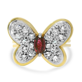 PAGE Estate Ring Estate 14k Yellow and White Gold Butterfly Diamond and Ruby Ring 6