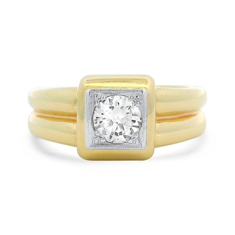 PAGE Estate Wedding Band Estate 14k Yellow and White Gold Diamond Solitaire Ring 8