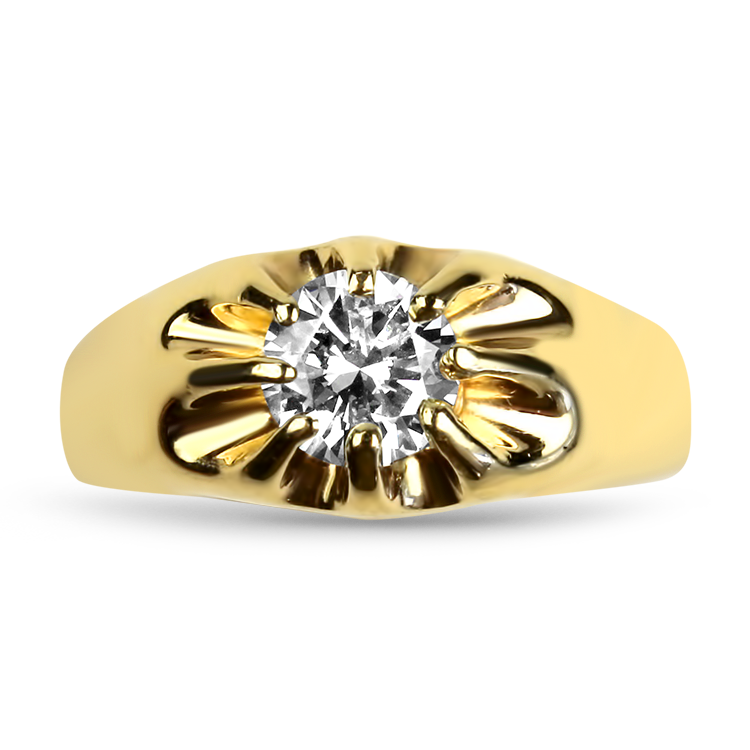 PAGE Estate Engagement Ring Estate 14k Yellow Gold 1ct Round Brilliant Cut Diamond Belcher Ring