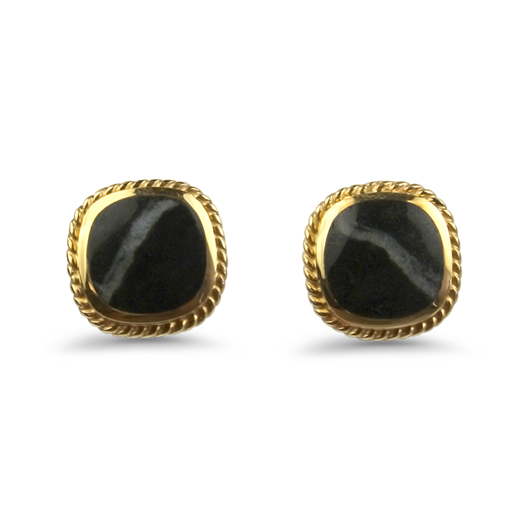 PAGE Estate Earrings Estate 14k Yellow Gold Agate Stud Earrings