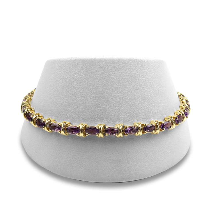 PAGE Estate Bracelet Estate 14k Yellow Gold Amethyst Link Bracelet