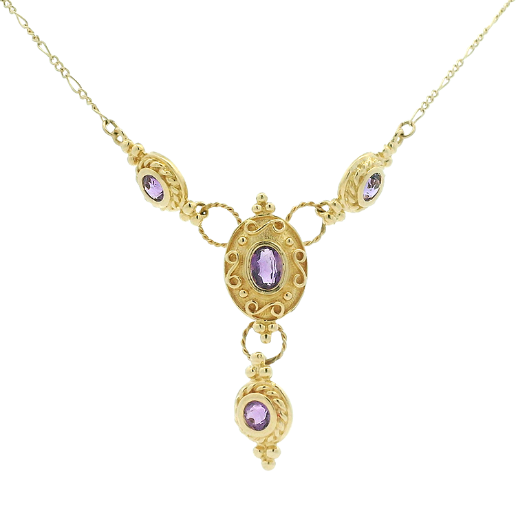 PAGE Estate Necklaces and Pendants Estate 14k Yellow Gold Amethyst Station Necklace