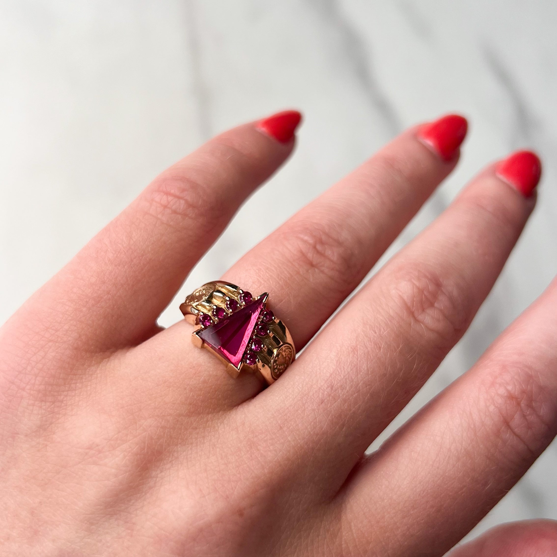 PAGE Estate Ring Estate 14k Yellow Gold and Synthetic Ruby Ring 6.25