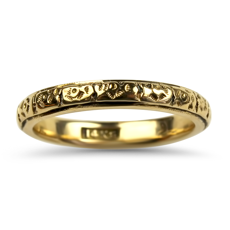 PAGE Estate Wedding Band Estate 14k Yellow Gold Antique Engraved Band