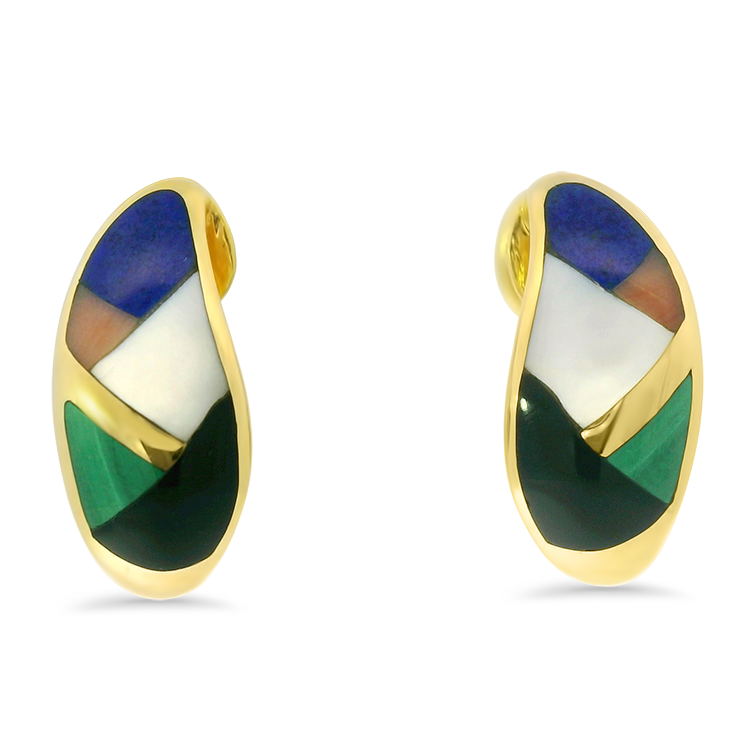 PAGE Estate Earring Estate 14k Yellow Gold Asch Grossbardt Inlay J-Hoop Earrings