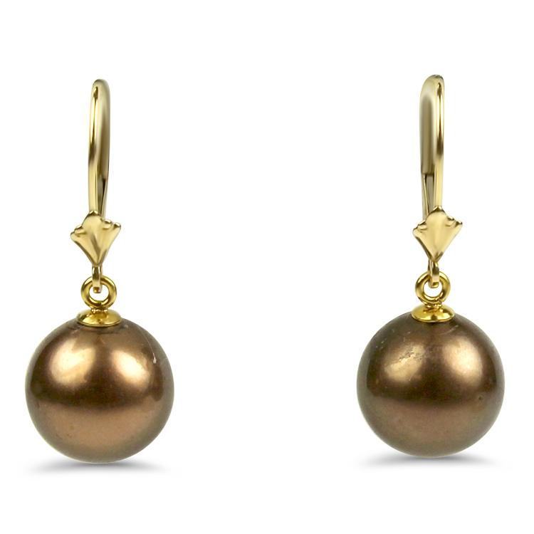 PAGE Estate Earring Estate 14K Yellow Gold Brown Pearl Dangle Earrings