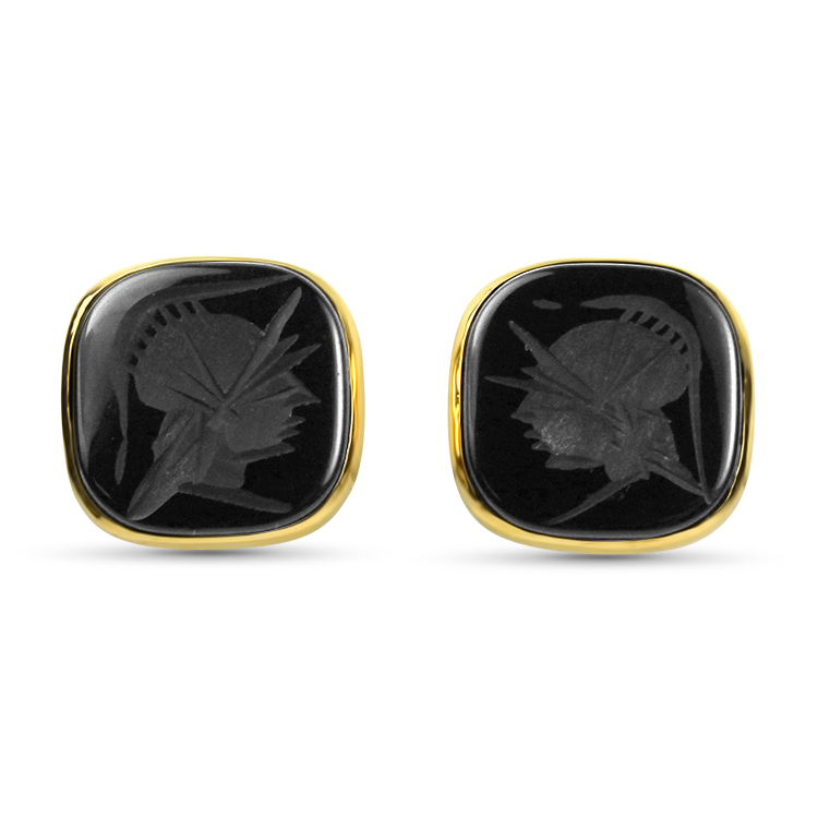 PAGE Estate Earrings Estate 14k Yellow Gold Carved Intaglio Onyx Stud Earrings
