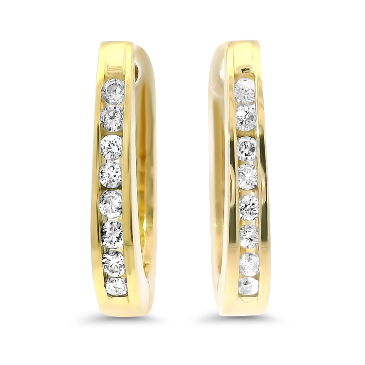 PAGE Estate Earrings Estate 14k Yellow Gold Channel Set Diamond Hoop Earrings