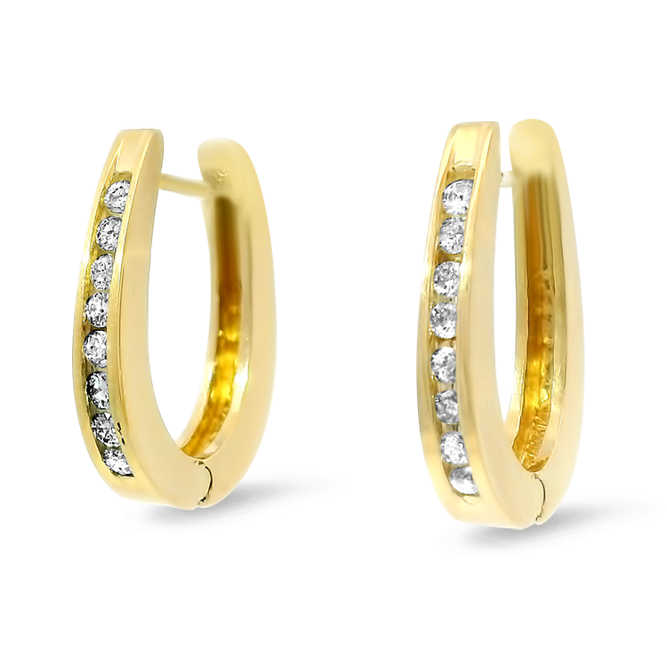 PAGE Estate Earrings Estate 14k Yellow Gold Channel Set Diamond Hoop Earrings