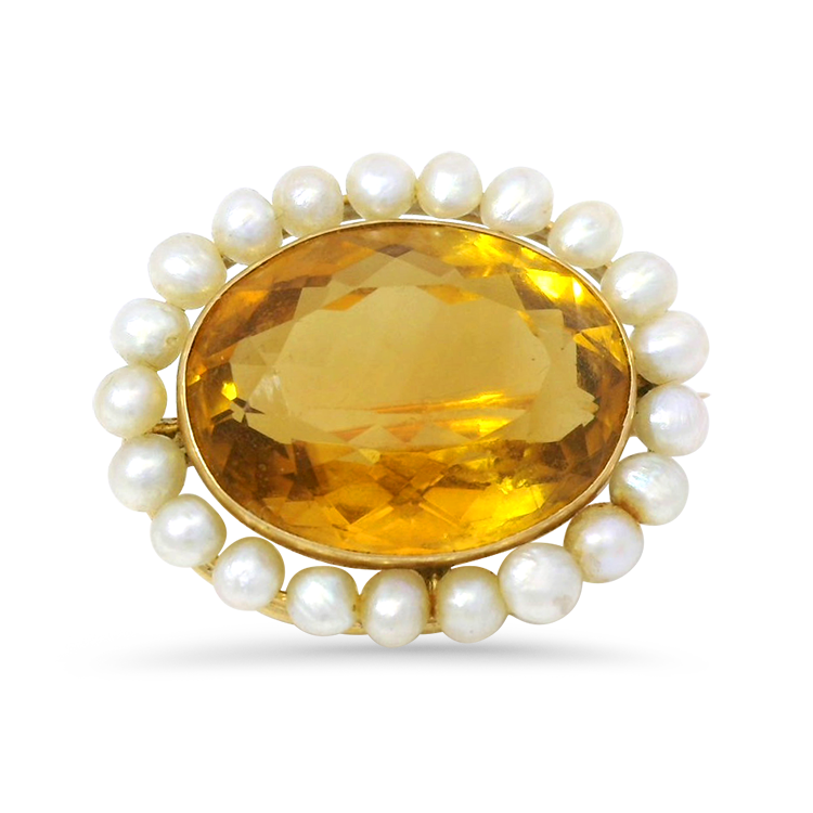 PAGE Estate Pins & Brooches Estate 14k Yellow Gold Citrine and Pearl Brooch