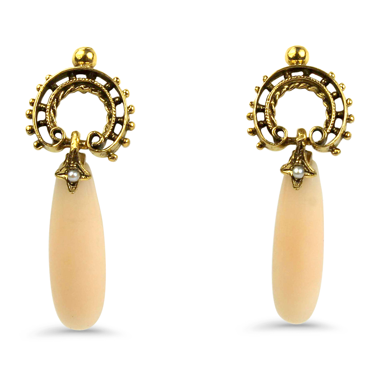 PAGE Estate Earring Estate 14k Yellow Gold Coral Drop Earrings