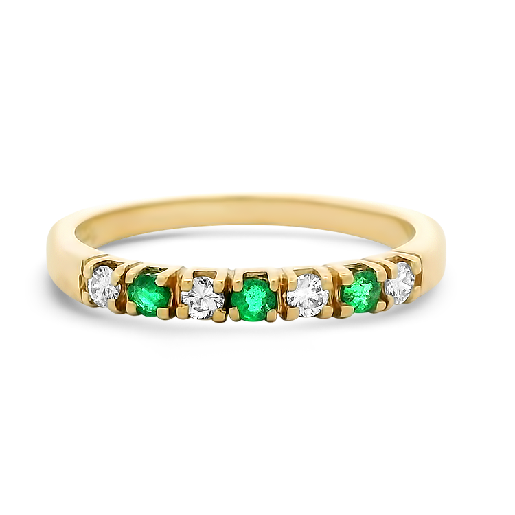 PAGE Estate Ring Estate 14k Yellow Gold Diamond and Emerald Band 6.25