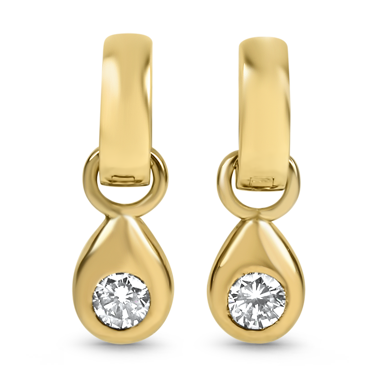 PAGE Estate Earring Estate 14K Yellow Gold Diamond Huggie Drop Earrings