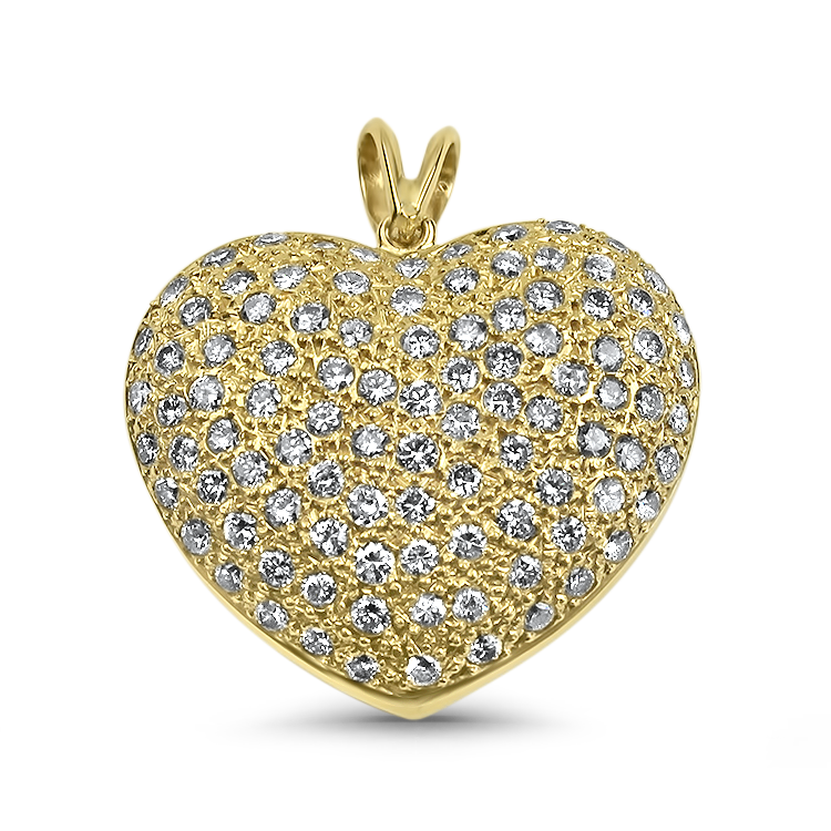 PAGE Estate Necklaces and Pendants Estate 14K Yellow Gold Diamond Puffy Heart Pendant