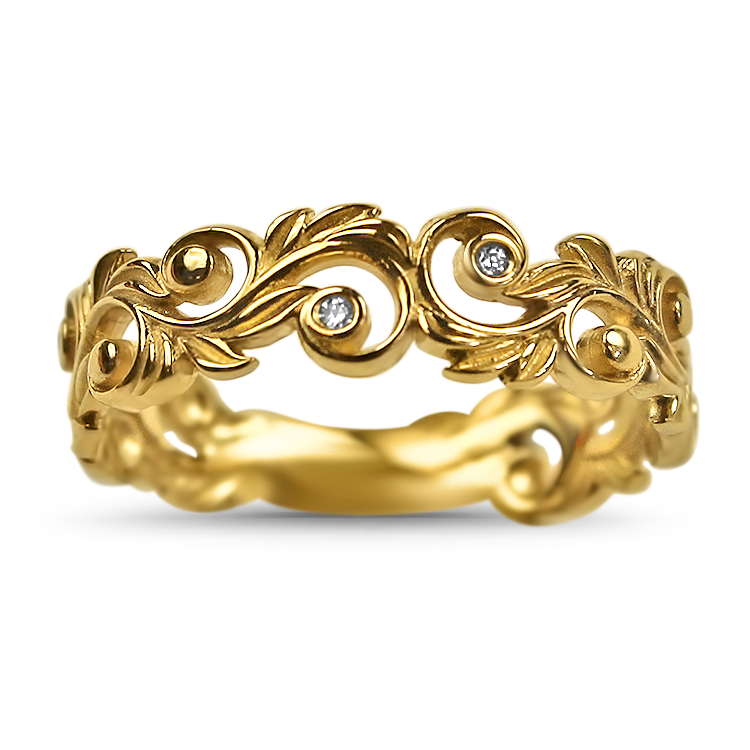 PAGE Estate Ring Estate 14k Yellow Gold Diamond Scroll Band