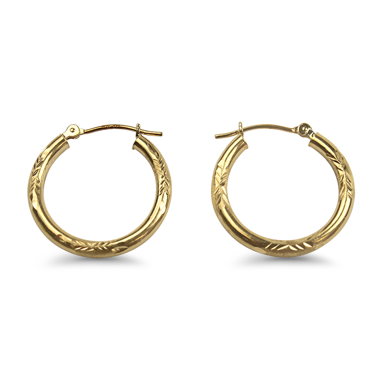 PAGE Estate Earrings Estate 14k Yellow Gold Engraved Hoop Earrings