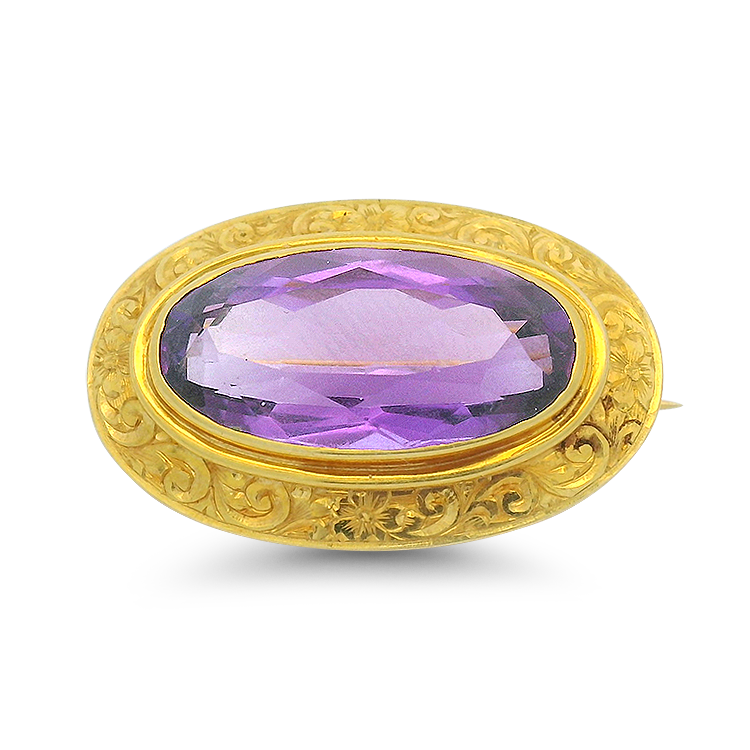 PAGE Estate Pins & Brooches Estate 14k Yellow Gold Engraved Oval Amethyst Brooch