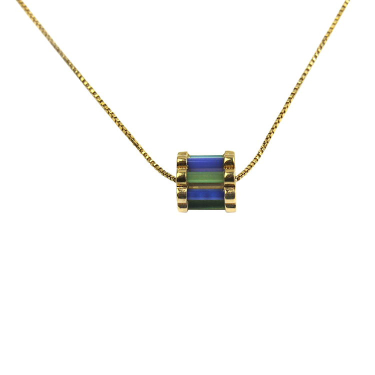 PAGE Estate Necklaces and Pendants Estate 14K Yellow Gold Glass Barrel Slider Pendant Necklace