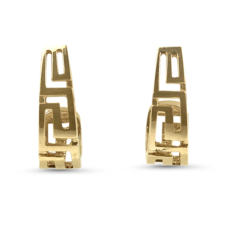 PAGE Estate Earrings Estate 14k Yellow Gold Greek Key J-Hoop Earrings