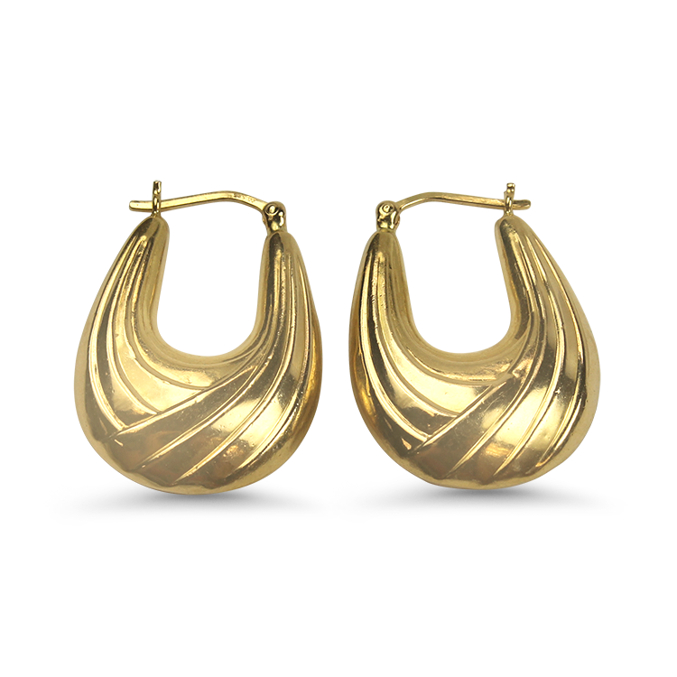 PAGE Estate Earrings Estate 14k Yellow Gold Long Puffy Hoop Earrings