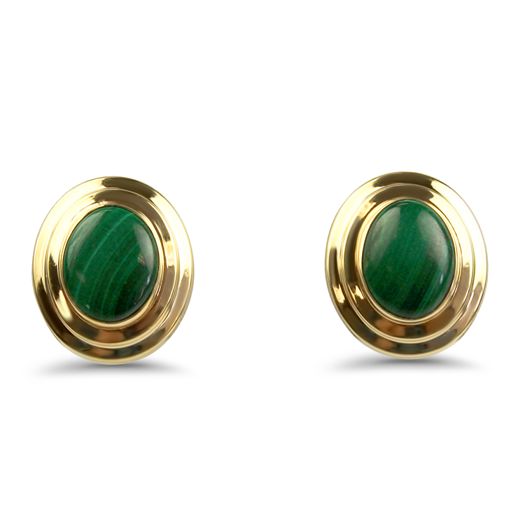 PAGE Estate Earrings Estate 14k Yellow Gold Malachite Stud Earrings