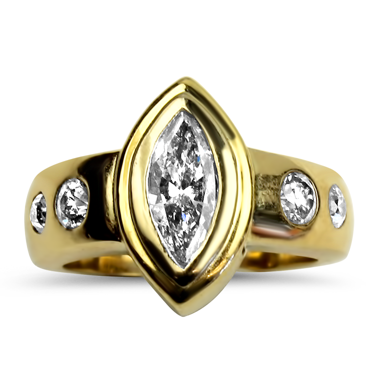 PAGE Estate Engagement Ring Estate 14k Yellow Gold Marquise Cut Custom Diamond Ring