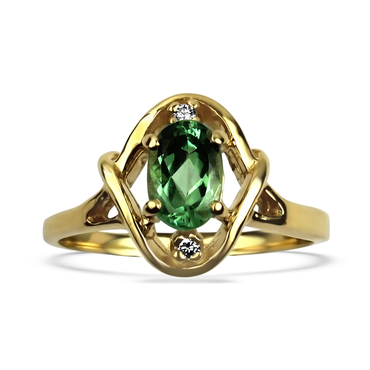 Deep Green Oval Tourmaline & Diamond Engagement Ring