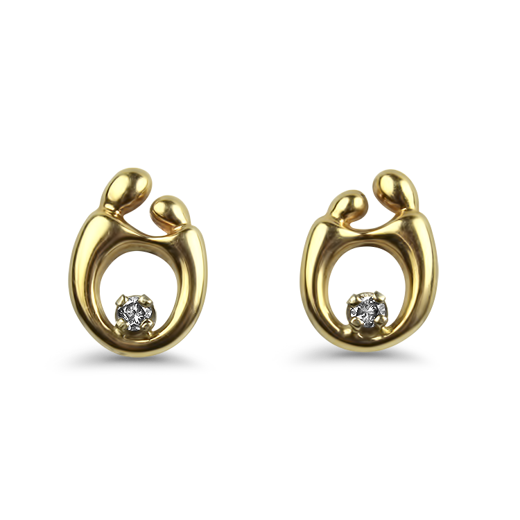 PAGE Estate Earring Estate 14K Yellow Gold Mother and Child Diamond Stud Earrings