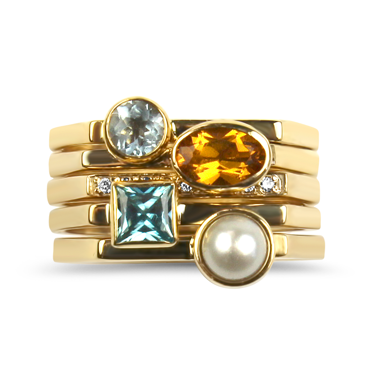 PAGE Estate Ring Estate 14k Yellow Gold Multi-Gemstone Stacking Rings