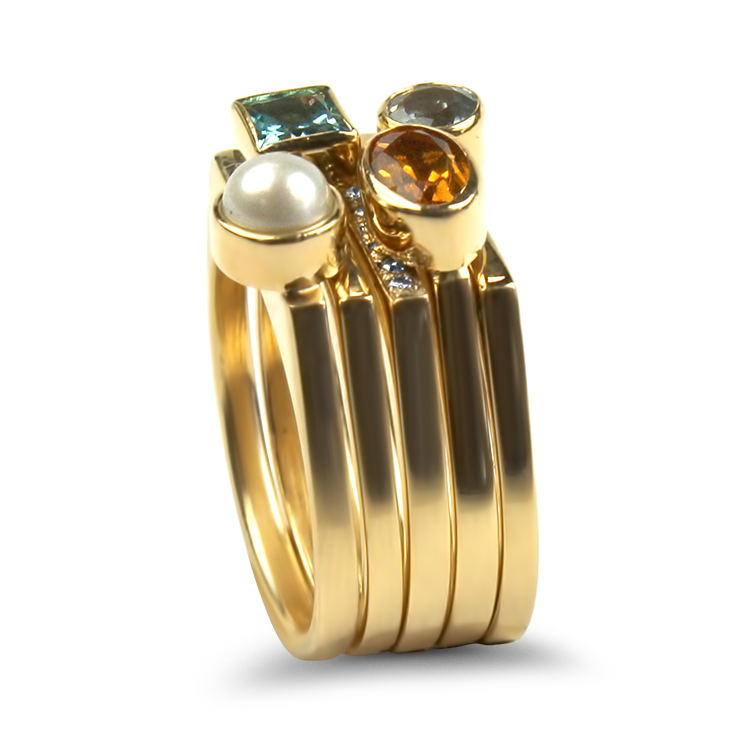 PAGE Estate Ring Estate 14k Yellow Gold Multi-Gemstone Stacking Rings