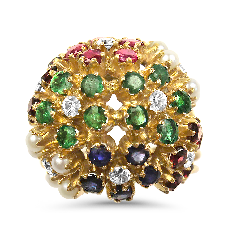 PAGE Estate Ring Estate 14k Yellow Gold Multi-Stone Floral Ring