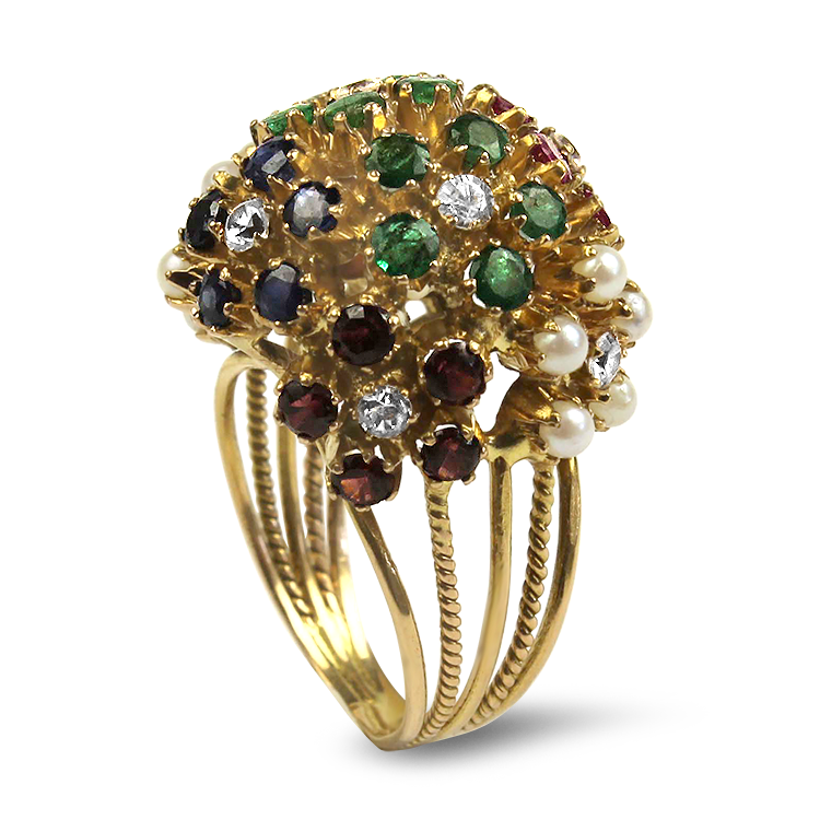 PAGE Estate Ring Estate 14k Yellow Gold Multi-Stone Floral Ring