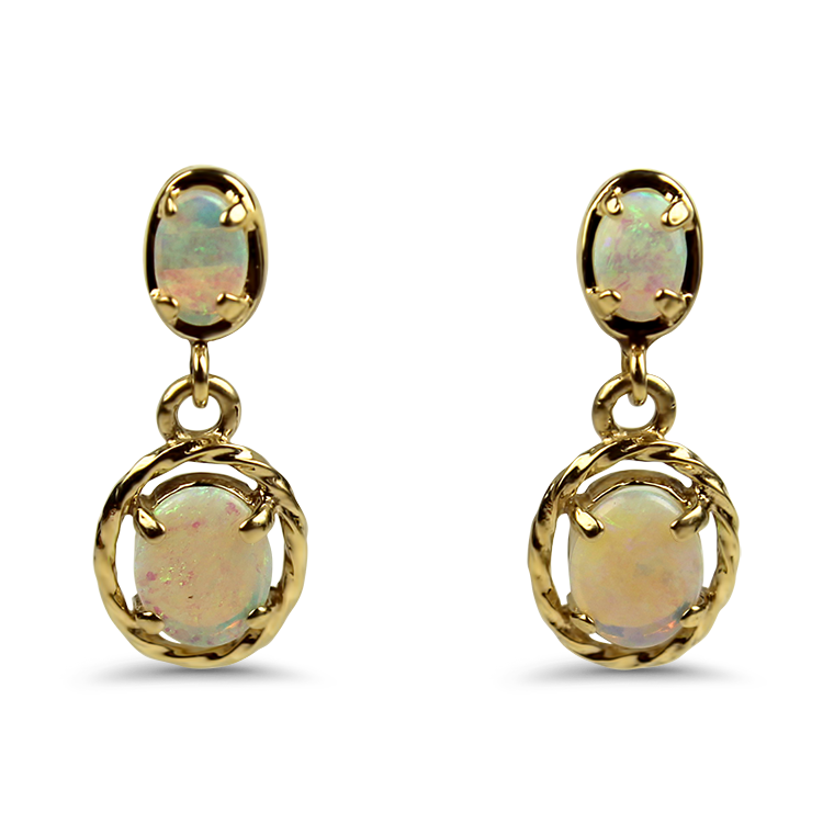 PAGE Estate Earrings Estate 14k Yellow Gold Opal Dangle Earrings