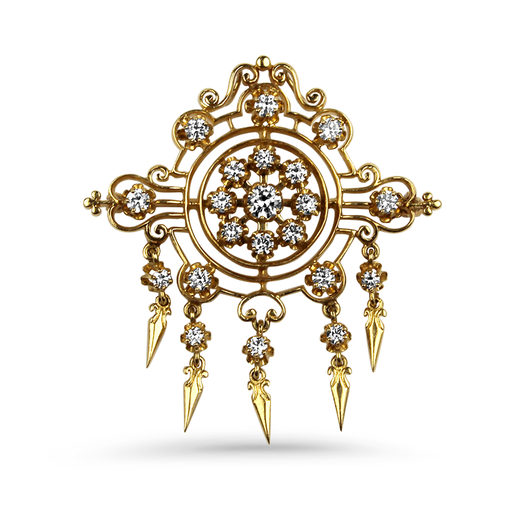 PAGE Estate Pins & Brooches Estate 14k Yellow Gold Ornate Diamond Pin / Pendant