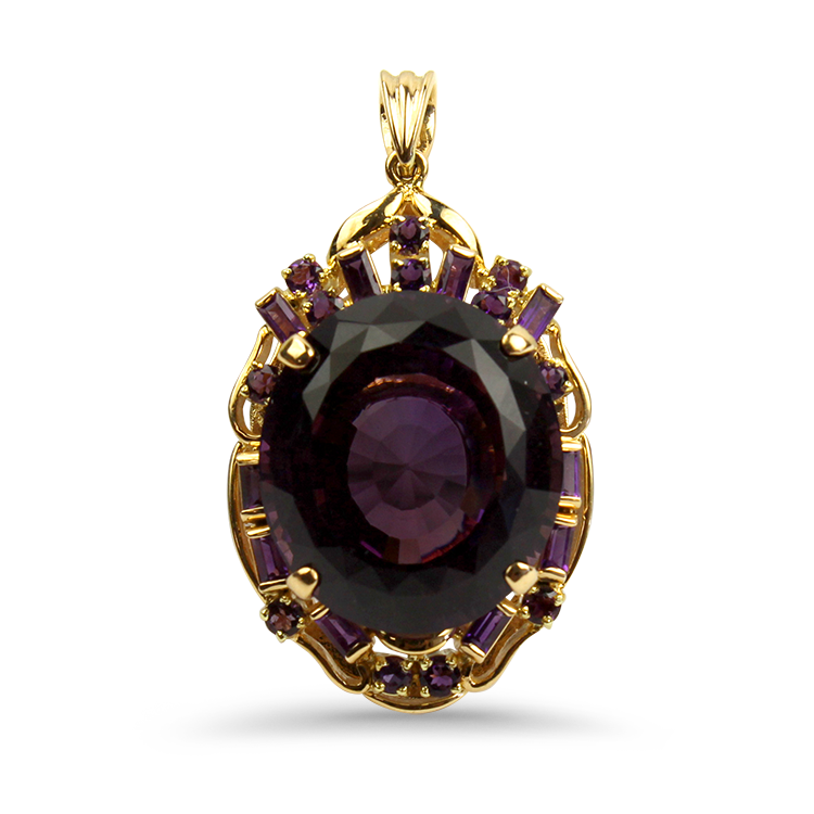 PAGE Estate Necklaces and Pendants Estate 14k Yellow Gold Oval Amethyst Cluster Pendant