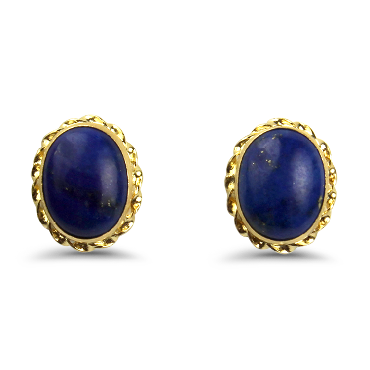 PAGE Estate Earrings Estate 14k Yellow Gold Oval Cabochon Lapis Stud Earrings